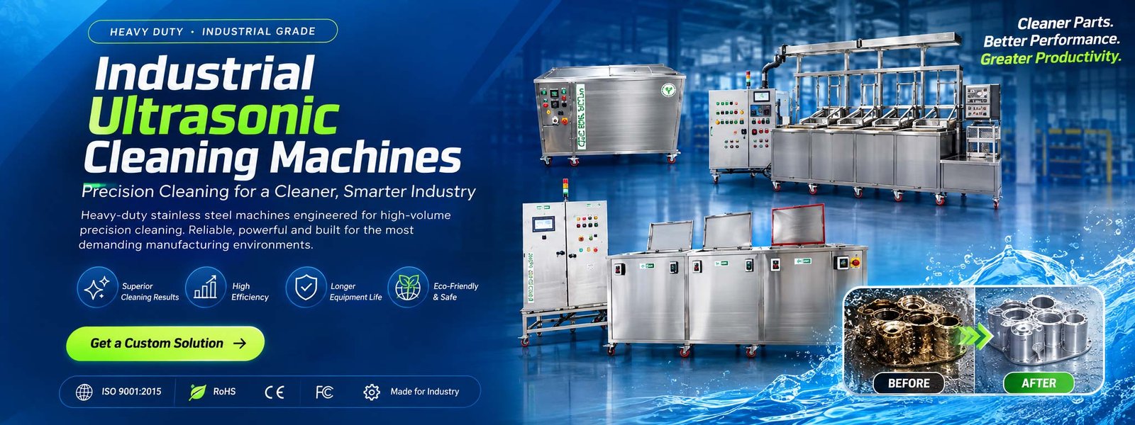 Industrial ultrasonic cleaning machines — heavy duty, industrial grade